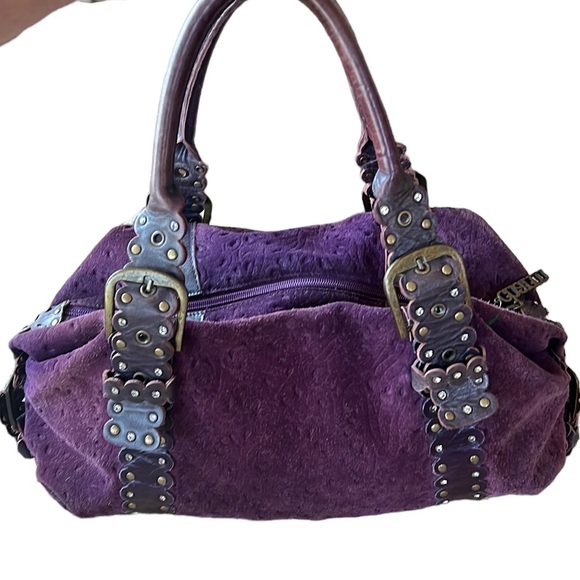 Charm & Luck Vintage 100% Leather Purple Suede Slouchy Purse Y2K Handbag - Picture 7 of 16